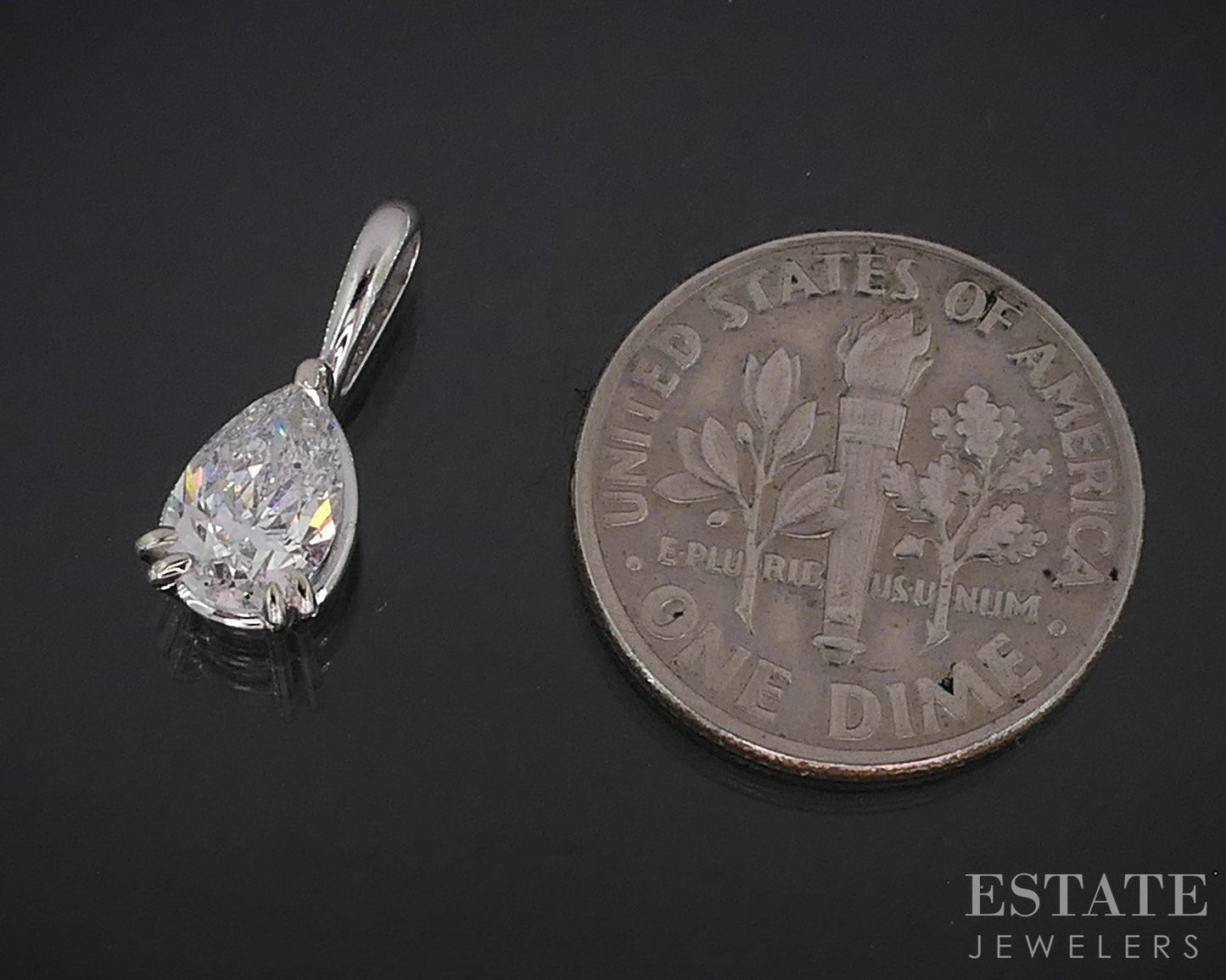 14k White Gold Pear Natural .77ct Diamond Solitaire Ladies Pendant i18979