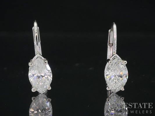 14k White Gold Marquise Natural 1.07ctw Diamond Leverback Earrings 1.3g i18986