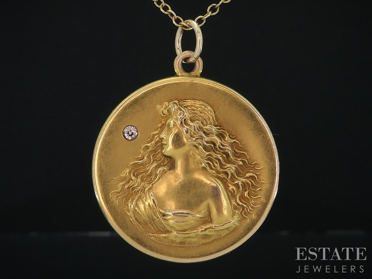 Antique Art Nouveau 14k/10k Yellow Gold OEC Diamond Locket Necklace 11.5g i18973