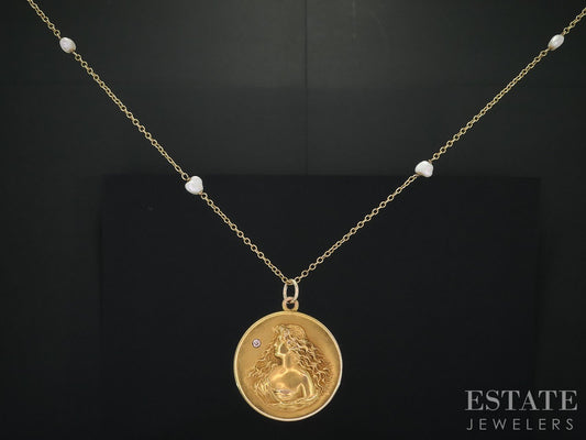 Antique Art Nouveau 14k/10k Yellow Gold OEC Diamond Locket Necklace 11.5g i18973