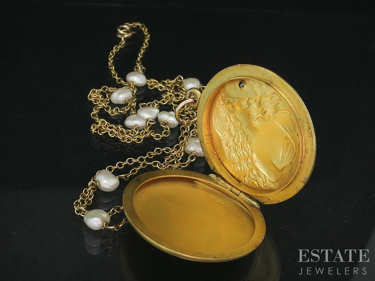 Antique Art Nouveau 14k/10k Yellow Gold OEC Diamond Locket Necklace 11.5g i18973