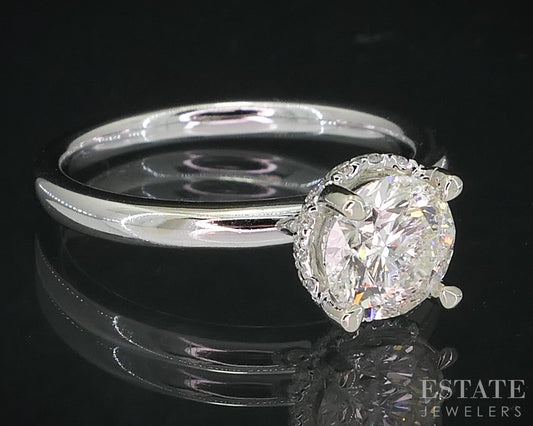 14k White Gold Round Natural 1.04ct Diamond Halo Engagement Ring 3.2g i18980