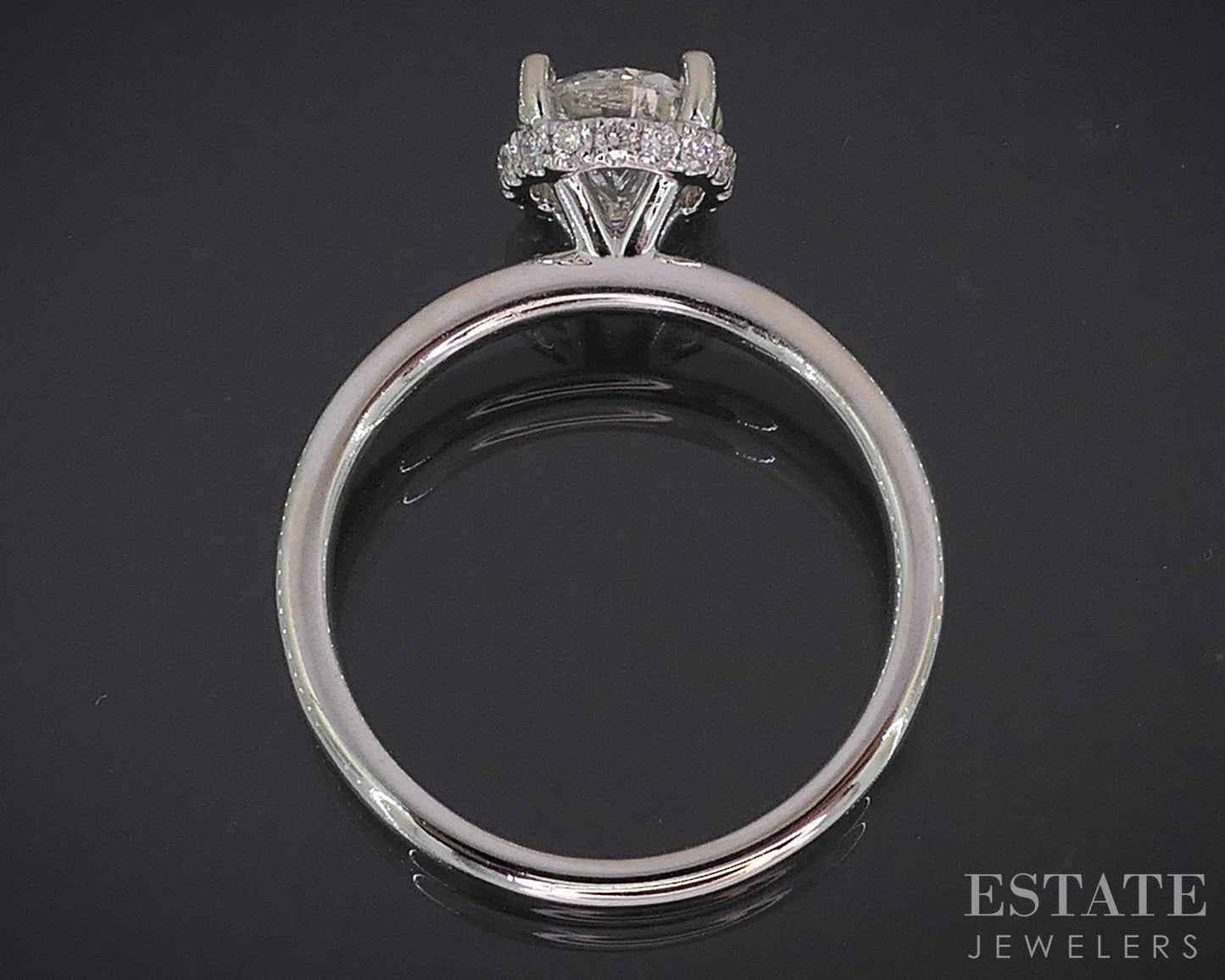 14k White Gold Round Natural 1.04ct Diamond Halo Engagement Ring 3.2g i18980