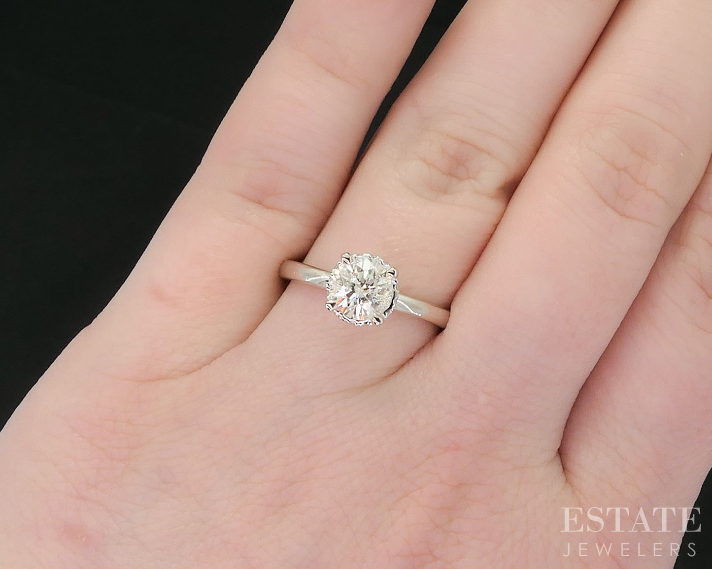 14k White Gold Round Natural 1.04ct Diamond Halo Engagement Ring 3.2g i18980