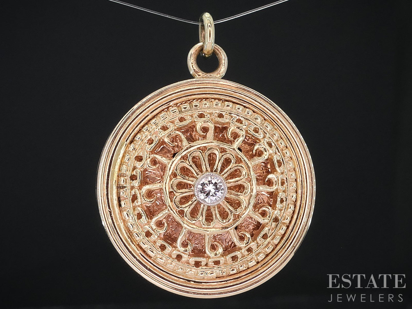Antique Victorian 14k Yellow Gold Natural Diamond Filigree Locket 19.8g i18976