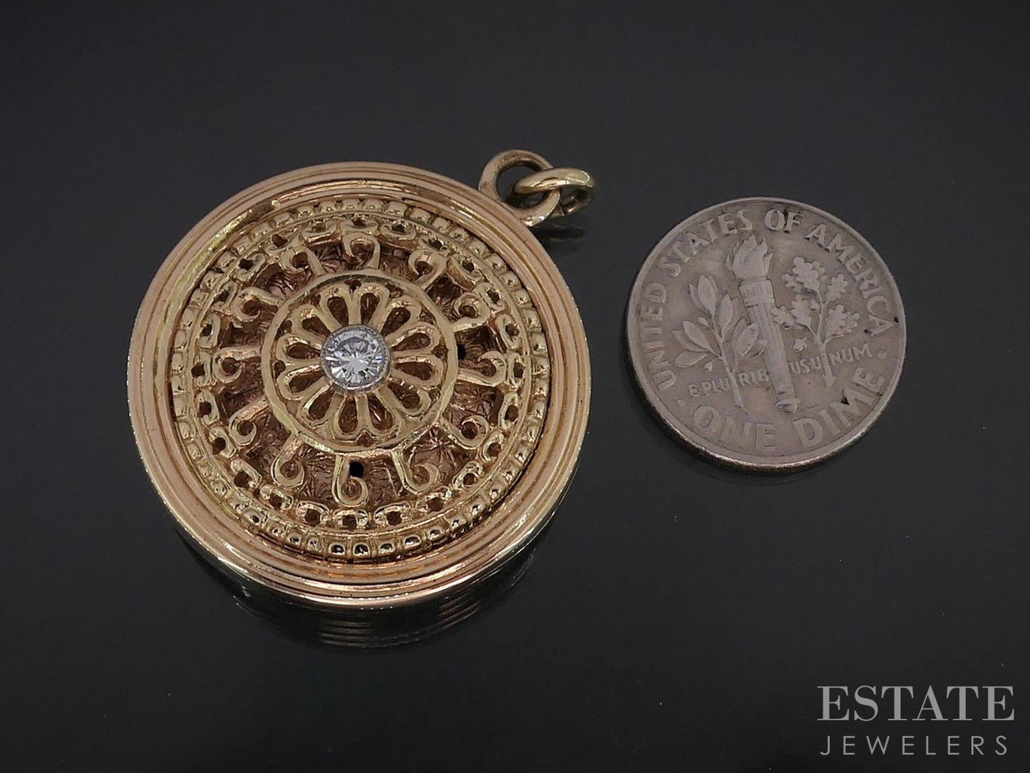 Antique Victorian 14k Yellow Gold Natural Diamond Filigree Locket 19.8g i18976
