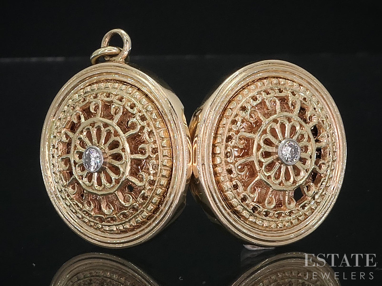 Antique Victorian 14k Yellow Gold Natural Diamond Filigree Locket 19.8g i18976