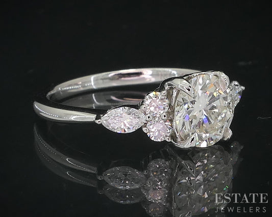 18k White Gold Round Natural 1.40ctw Diamond Engagement Ring 3.1g i18984