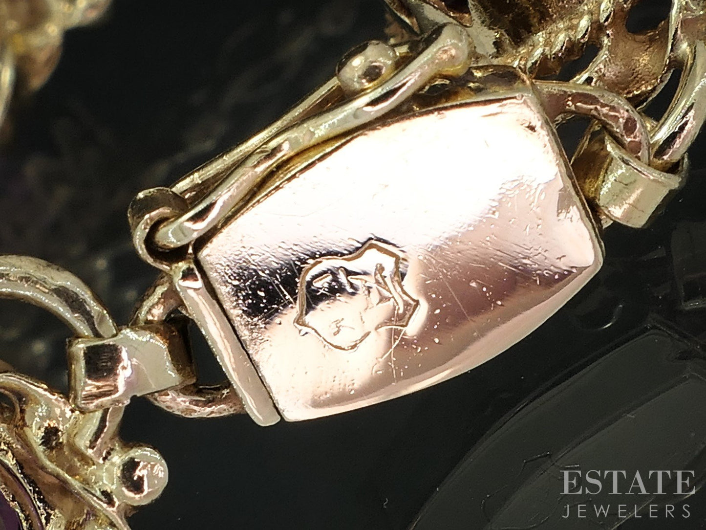 Vintage 14k Yellow Gold Oval Natural Amethyst Link Bracelet 21.4g 7.25"L i18975