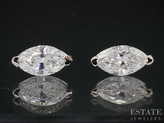 14k White Gold Marquise Natural .58ctw Diamond Stud Earrings i18989