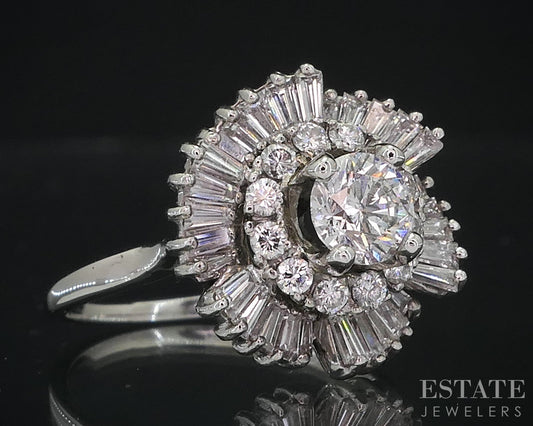 14k White Gold Round Natural 1.76ctw Diamond Ballerina Engagement Ring 7g i18990