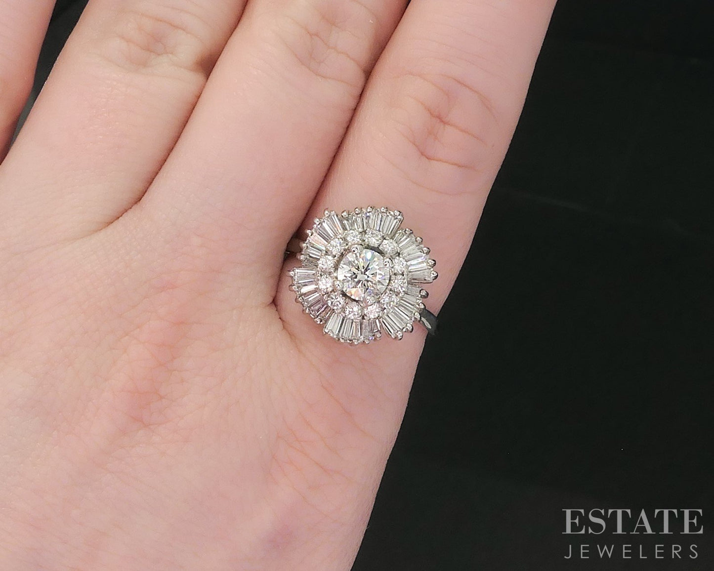 14k White Gold Round Natural 1.76ctw Diamond Ballerina Engagement Ring 7g i18990