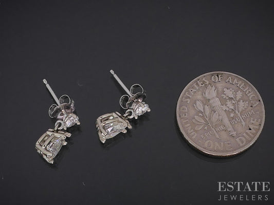 14k White Gold Pear Round Natural .96ctw Diamond Dangle Earrings 1.1g i18996