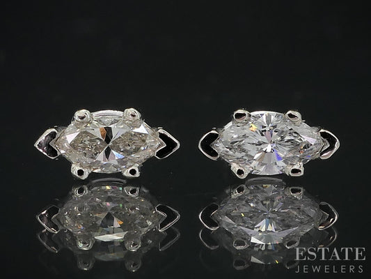 14k White Gold Marquise Natural .37ctw Diamond Stud Earrings i18995