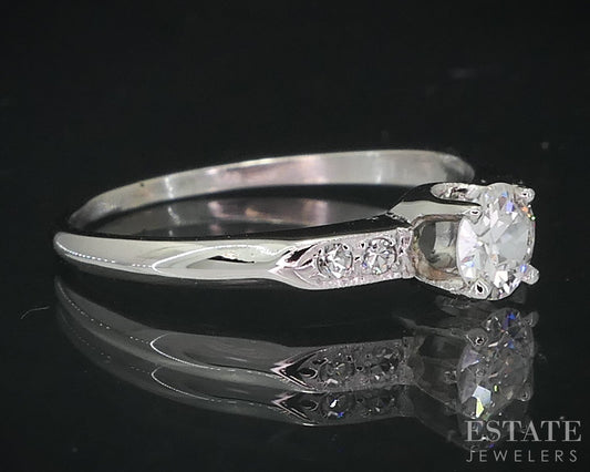 Antique 14k White Gold European Natural .30ctw Diamond Engagement Ring i18994