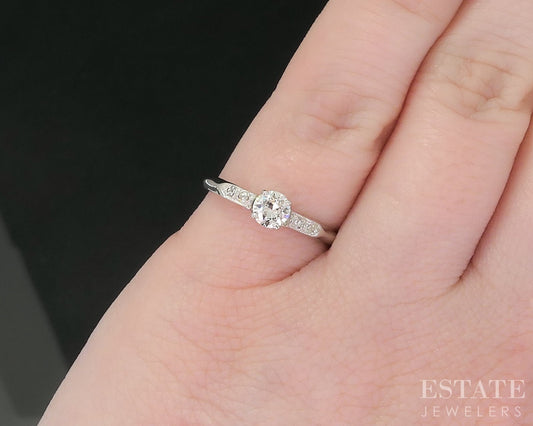 Antique 14k White Gold European Natural .30ctw Diamond Engagement Ring i18994