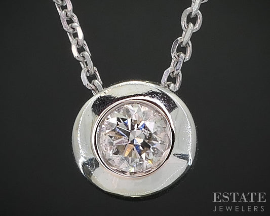 14k White Gold EFFY Natural .14ct Diamond Bezel Solitaire Necklace 2.2g i18991