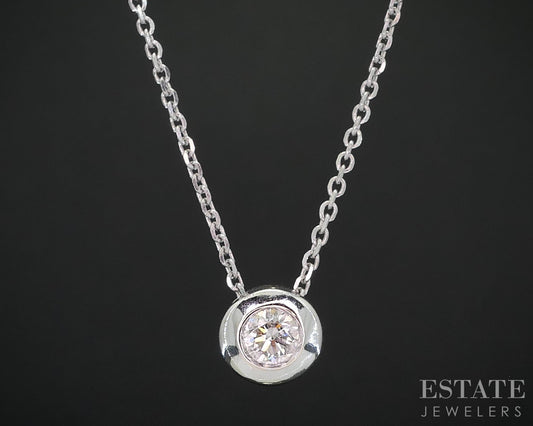 14k White Gold EFFY Natural .14ct Diamond Bezel Solitaire Necklace 2.2g i18991