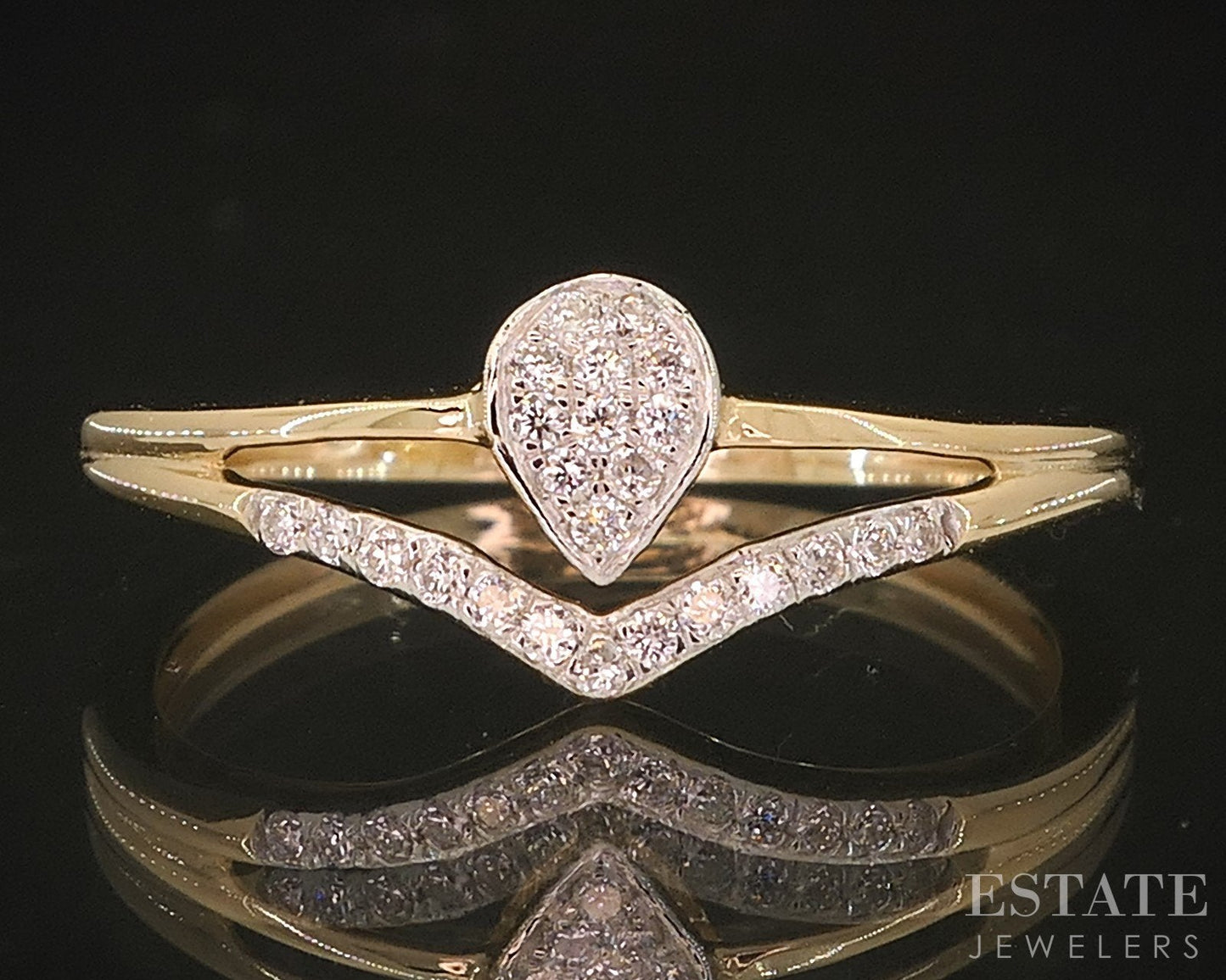 14k Yellow Gold Lab Created .10ctw Diamond Cluster Ladies Band Ring 1.3g i18900