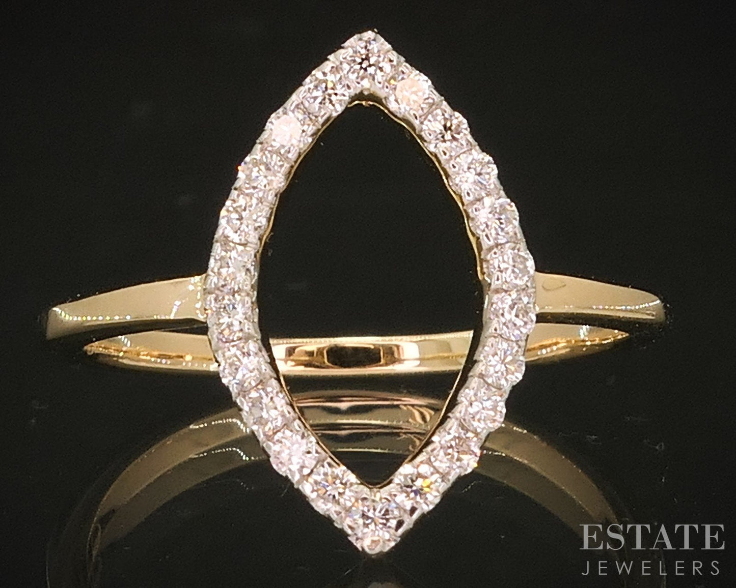 14k Yellow Gold Lab Created .26ctw Diamond Open Marquise Ladies Ring 2.1g i18894