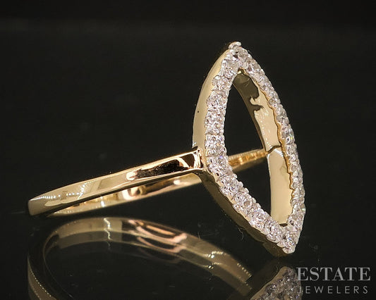 14k Yellow Gold Lab Created .26ctw Diamond Open Marquise Ladies Ring 2.1g i18894