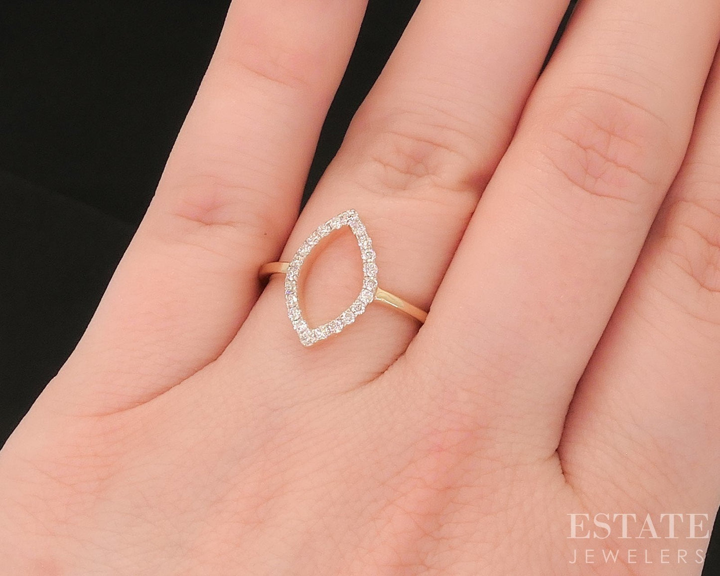 14k Yellow Gold Lab Created .26ctw Diamond Open Marquise Ladies Ring 2.1g i18894