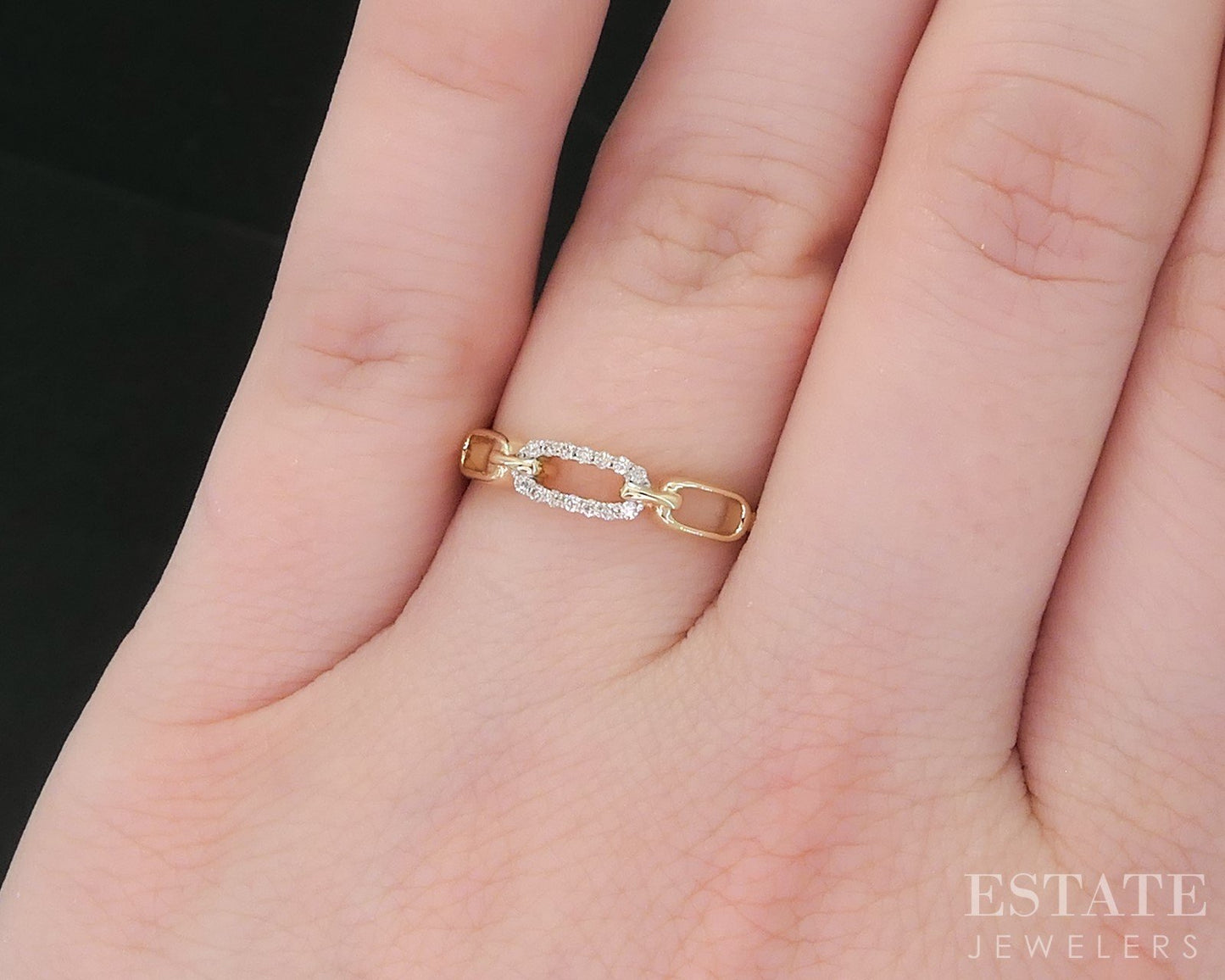 14k Yellow Gold Lab Created .06ctw Diamond Open Link Ladies Band Ring 1g i18916