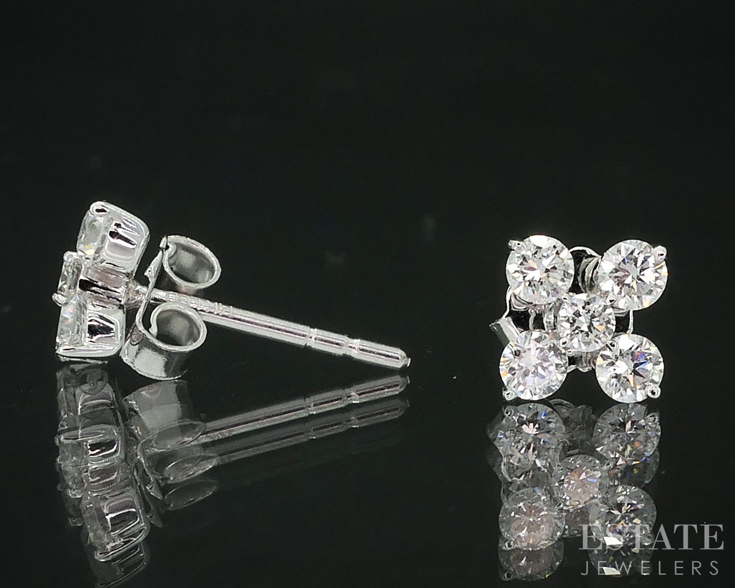 14k White Gold Lab Created .54ctw Diamond Cluster Flower Stud Earrings i18917
