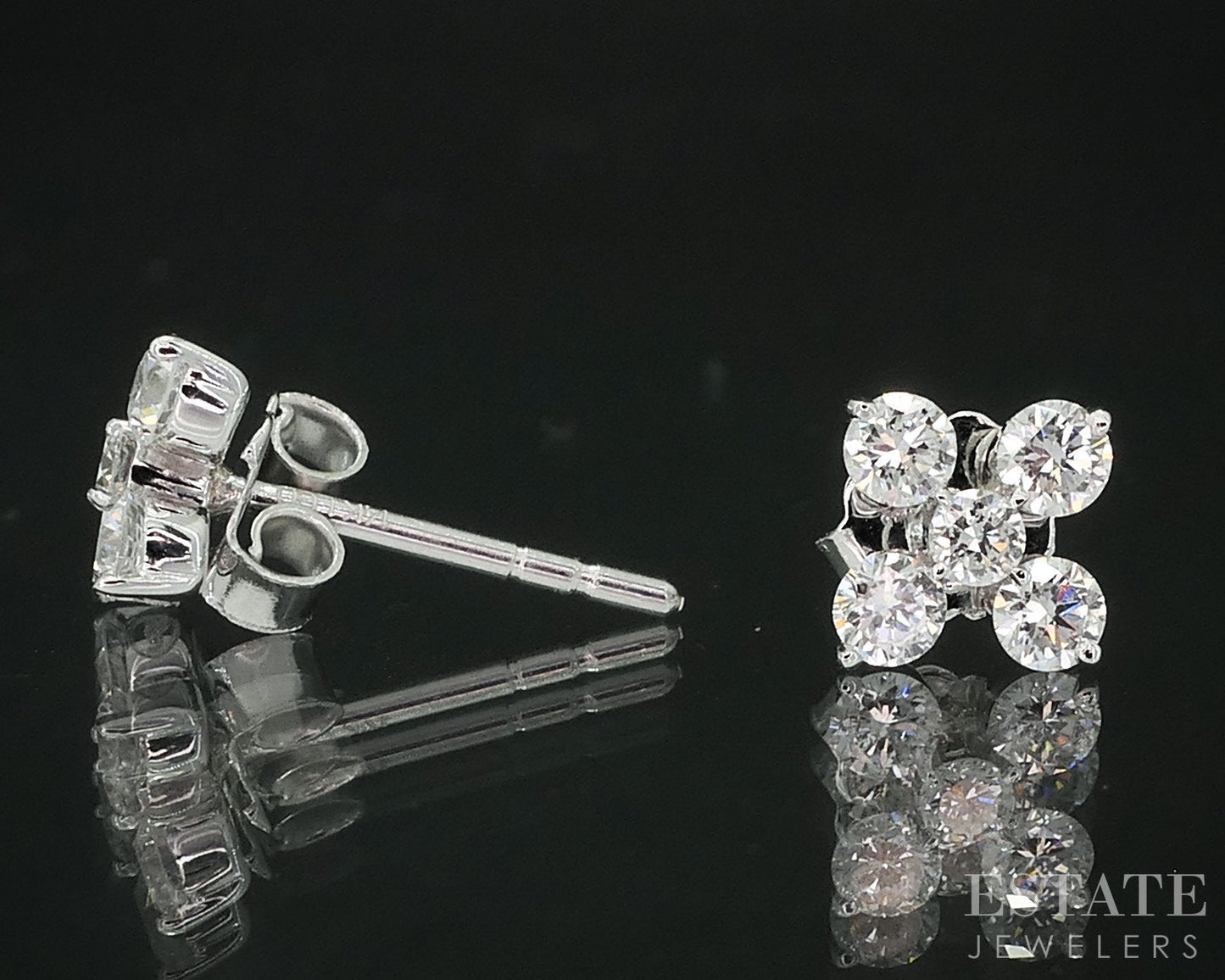 14k White Gold Lab Created .54ctw Diamond Cluster Flower Stud Earrings i18917