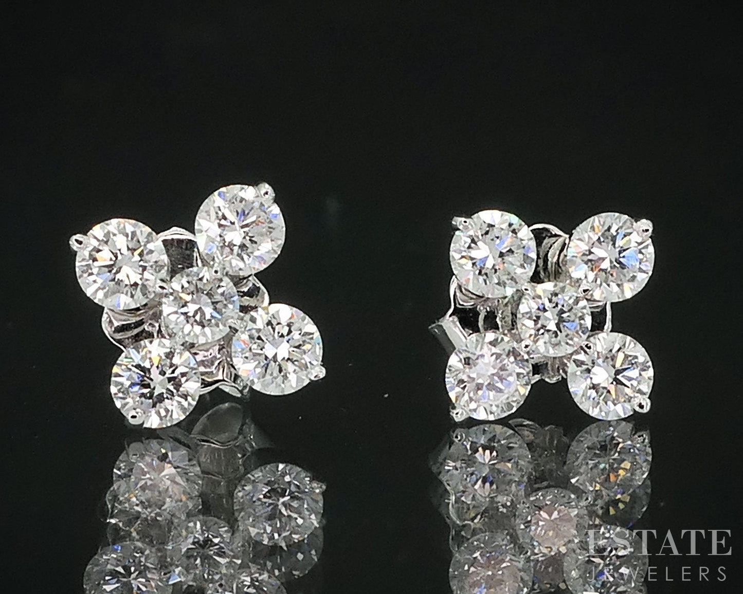 14k White Gold Lab Created .54ctw Diamond Cluster Flower Stud Earrings i18917