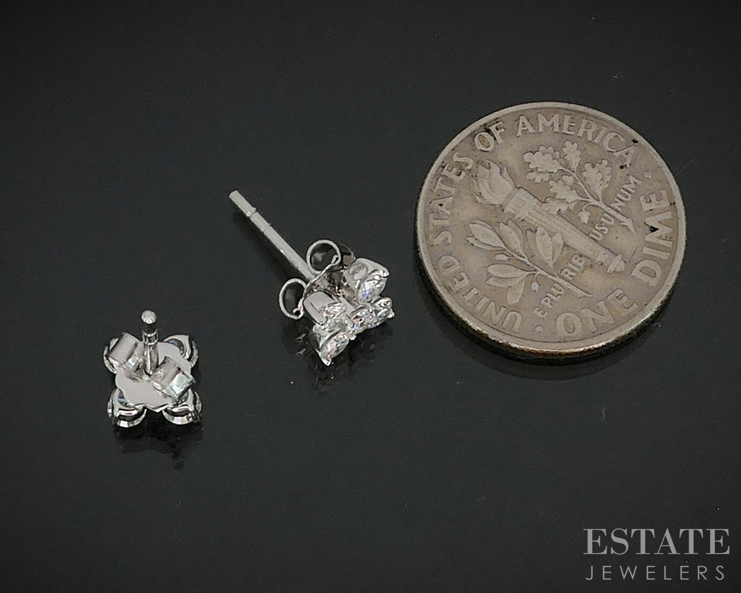 14k White Gold Lab Created .54ctw Diamond Cluster Flower Stud Earrings i18917