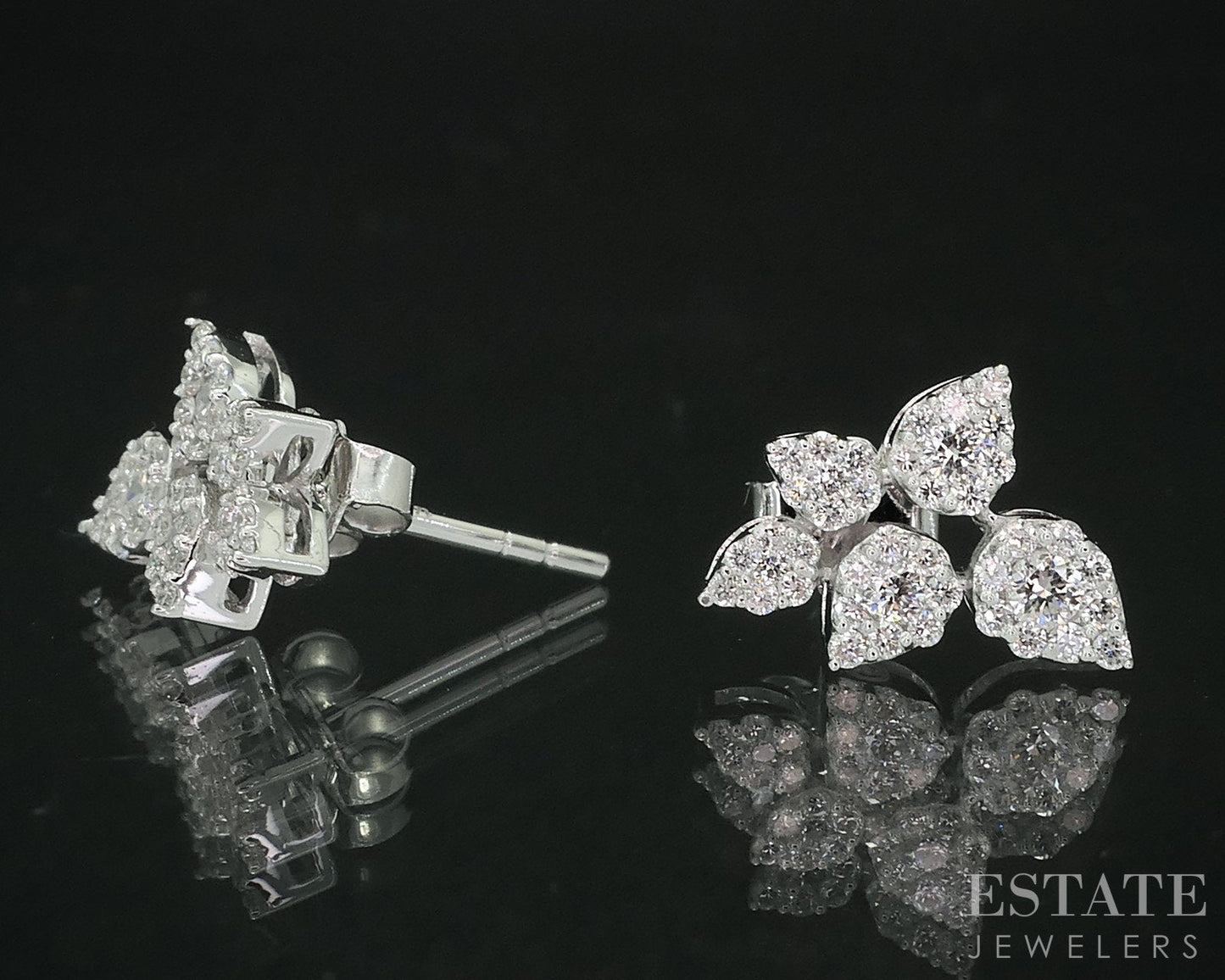 14k White Gold Lab Created .57ctw Diamond Cluster Leafy Stud Earrings i18919