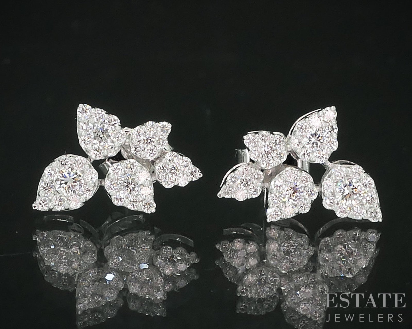 14k White Gold Lab Created .57ctw Diamond Cluster Leafy Stud Earrings i18919