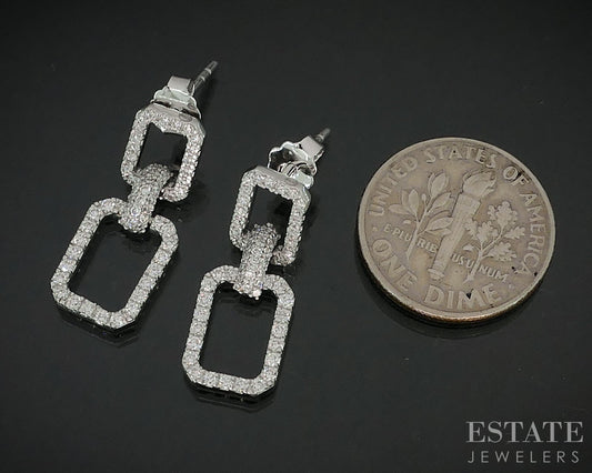 14k White Gold Lab Created .68ctw Diamond Open Link Dangle Earrings 2.9g i18909