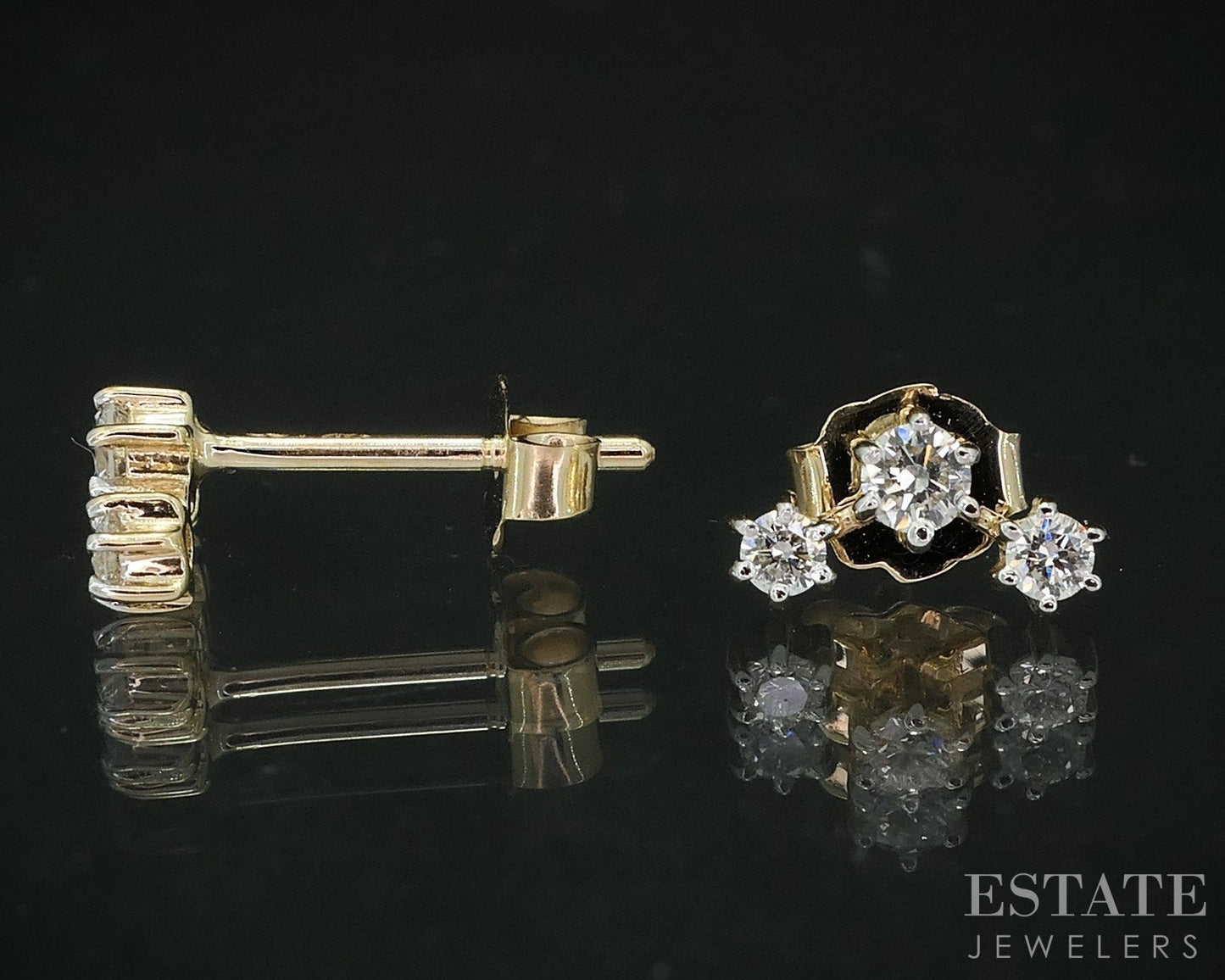 14k Yellow Gold Lab Created .25ctw Diamond Celestial Stud Earrings i18915