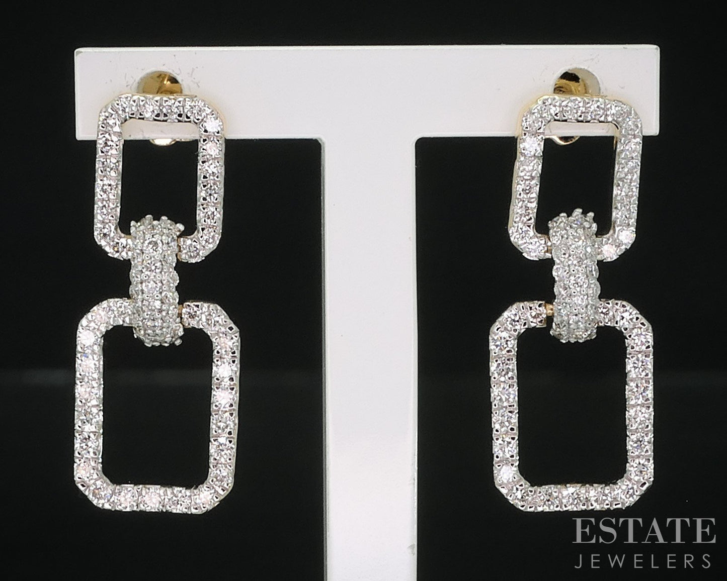 14k Yellow Gold Lab Created .70ctw Diamond Link Dangle Earrings 2.7g i18907