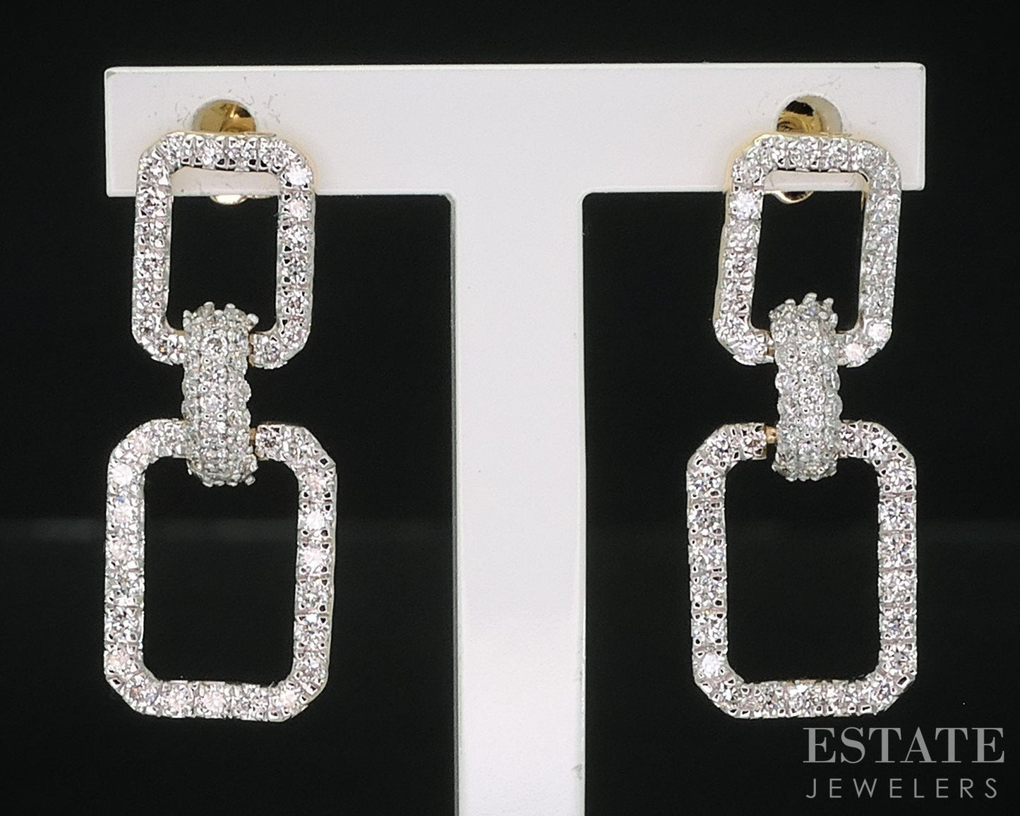 14k Yellow Gold Lab Created .70ctw Diamond Link Dangle Earrings 2.7g i18907