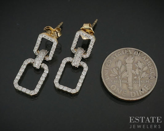 14k Yellow Gold Lab Created .70ctw Diamond Link Dangle Earrings 2.7g i18907