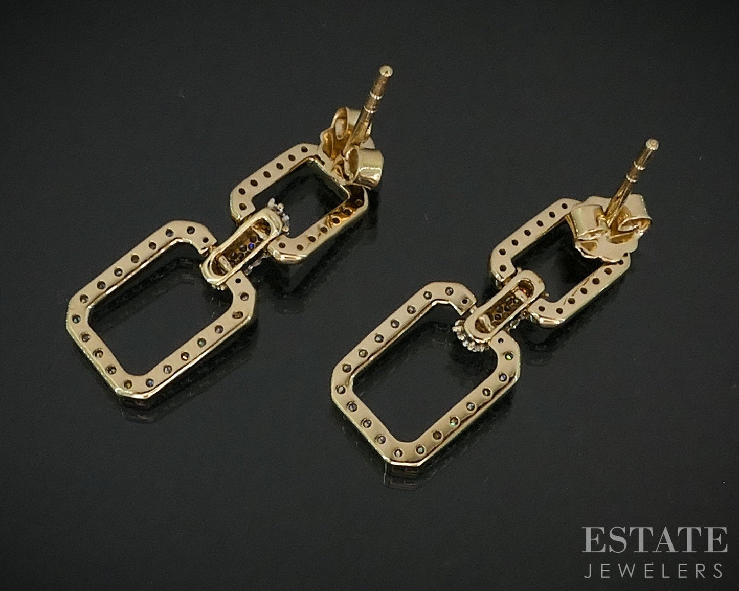 14k Yellow Gold Lab Created .70ctw Diamond Link Dangle Earrings 2.7g i18907