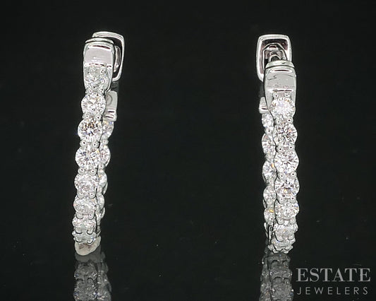 14k White Gold Lab Created .97ctw Diamond Inside Out Hoop Earrings 3.6g i18905
