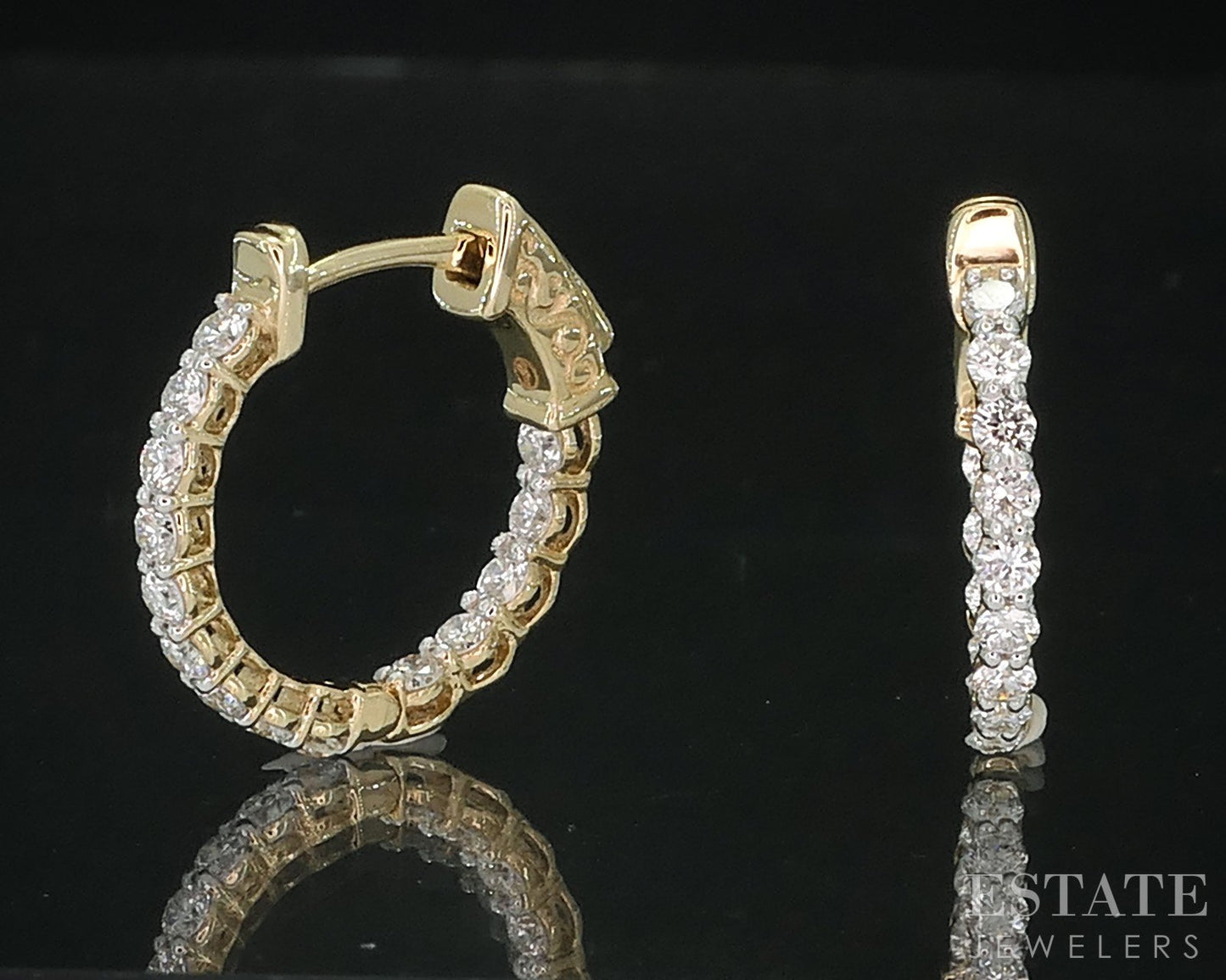 14k Yellow Gold Lab Created .98ctw Diamond Inside Out Hoop Earrings 3.6g i18906