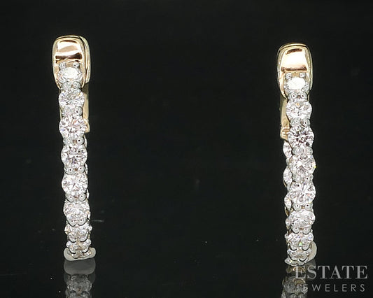 14k Yellow Gold Lab Created .98ctw Diamond Inside Out Hoop Earrings 3.6g i18906