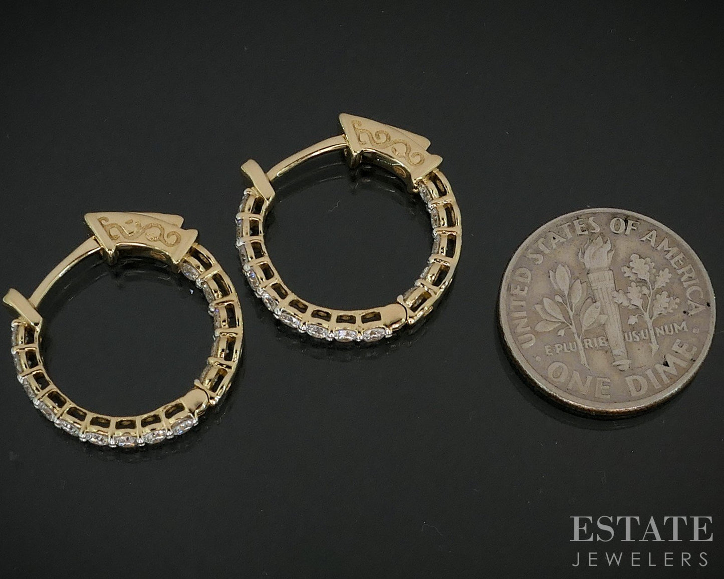 14k Yellow Gold Lab Created .98ctw Diamond Inside Out Hoop Earrings 3.6g i18906