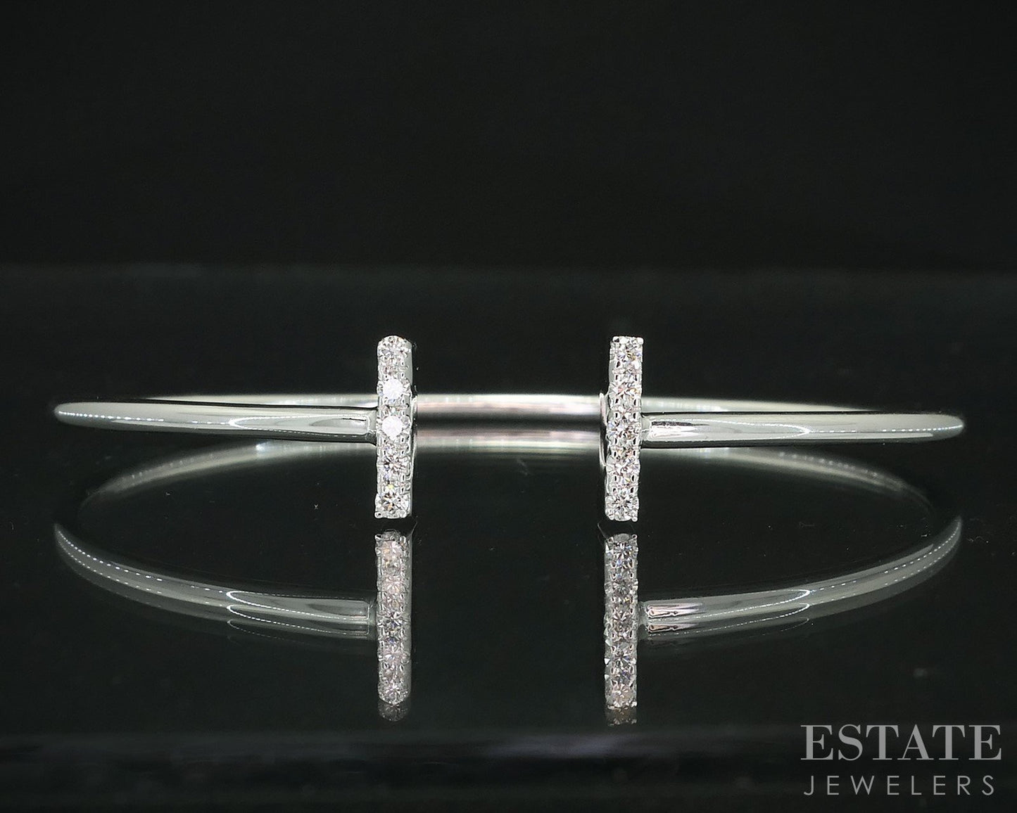 14k White Gold Lab Created .24ctw Diamond Flex T-Bar Cuff Bracelet 3.7g i18912