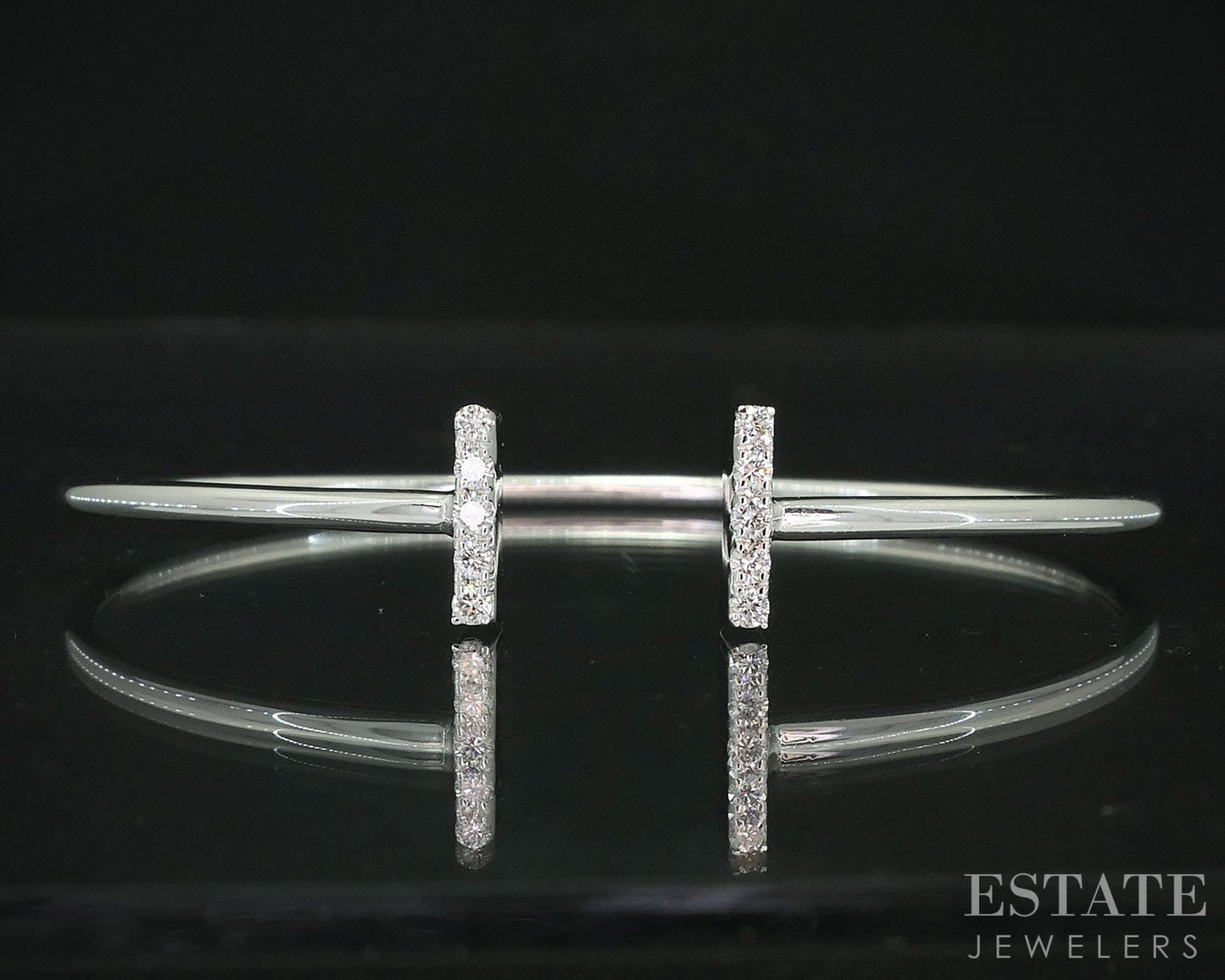14k White Gold Lab Created .24ctw Diamond Flex T-Bar Cuff Bracelet 3.7g i18912