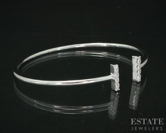 14k White Gold Lab Created .24ctw Diamond Flex T-Bar Cuff Bracelet 3.7g i18912