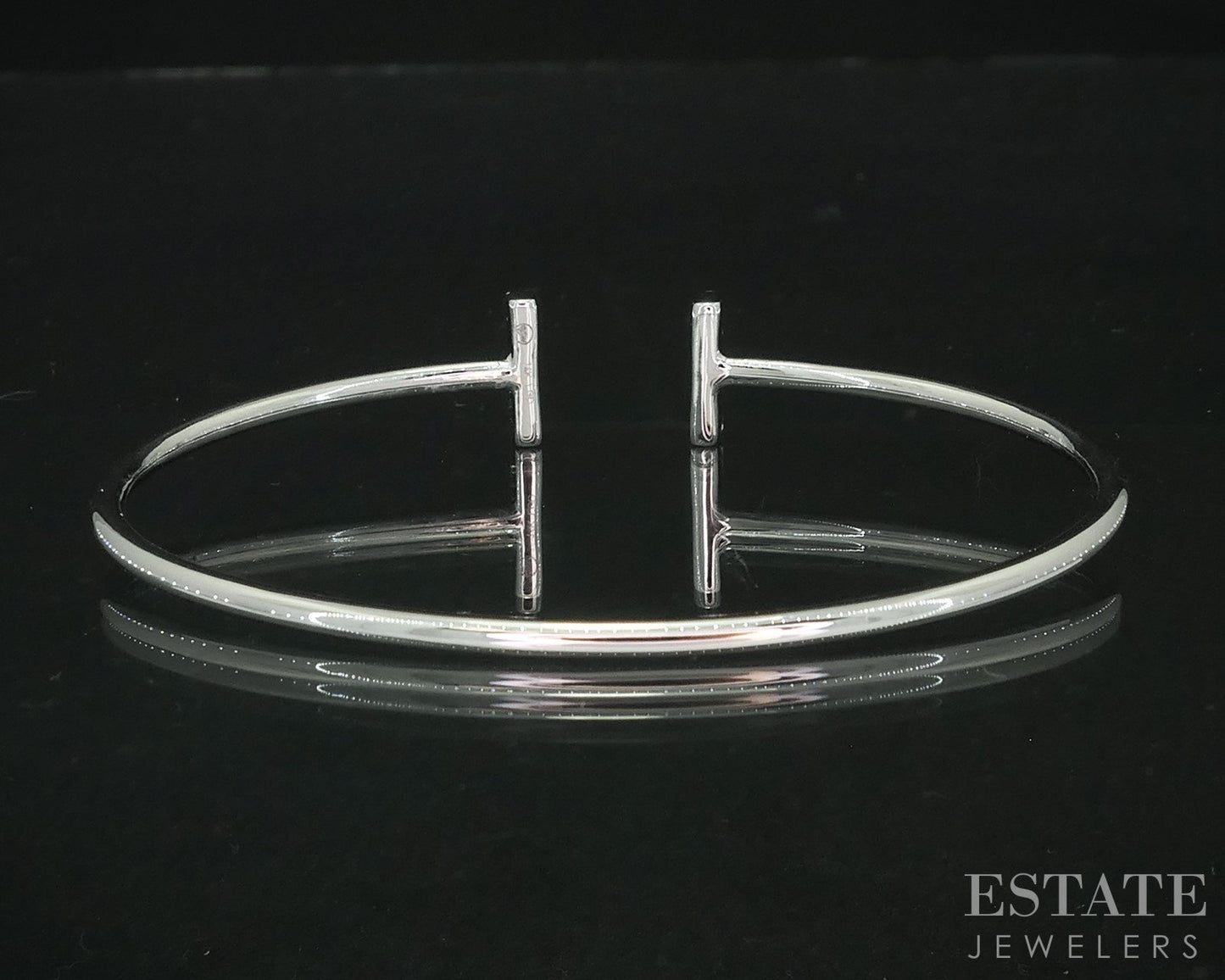 14k White Gold Lab Created .24ctw Diamond Flex T-Bar Cuff Bracelet 3.7g i18912