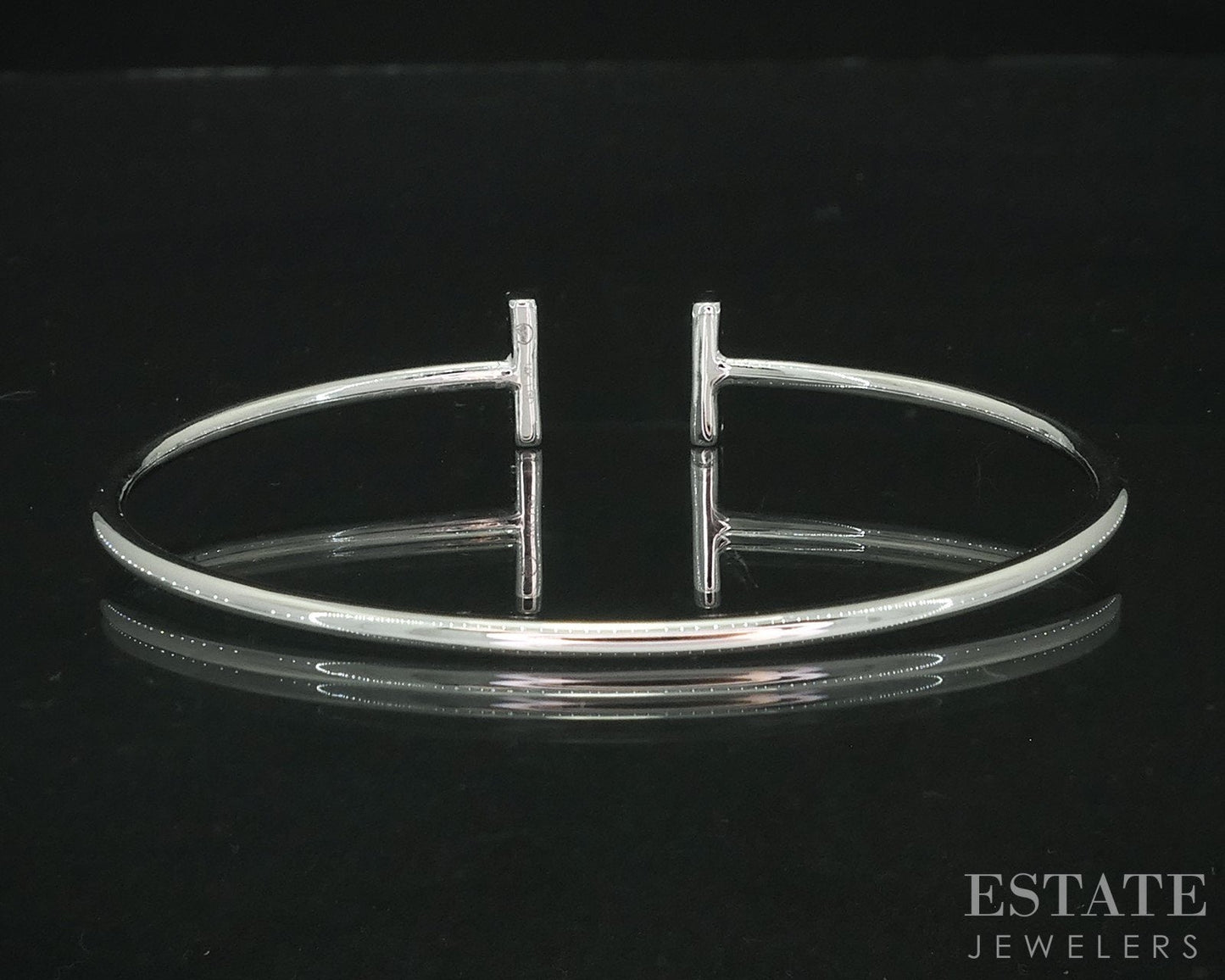 14k White Gold Lab Created .24ctw Diamond Flex T-Bar Cuff Bracelet 3.7g i18912