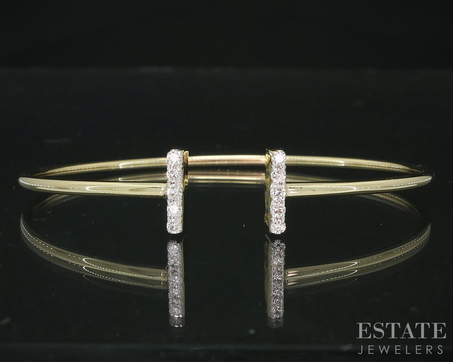 14k Yellow Gold Lab Created .23ctw Diamond Flex T-Bar Cuff Bracelet 4.3g i18911