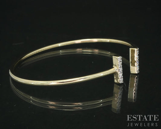14k Yellow Gold Lab Created .23ctw Diamond Flex T-Bar Cuff Bracelet 4.3g i18911